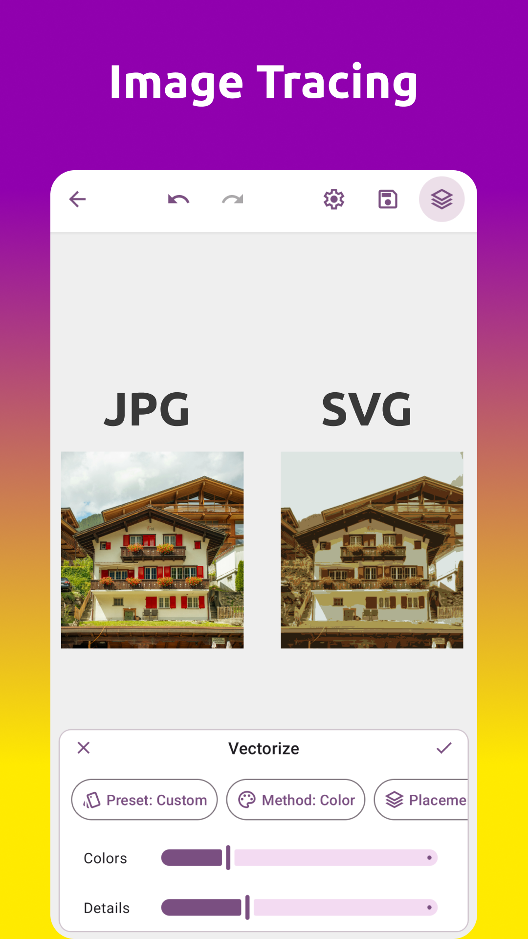 Grafika screenshot showing image tracing